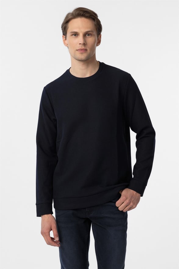 Lacivert Regular Armürlü O Yaka Triko