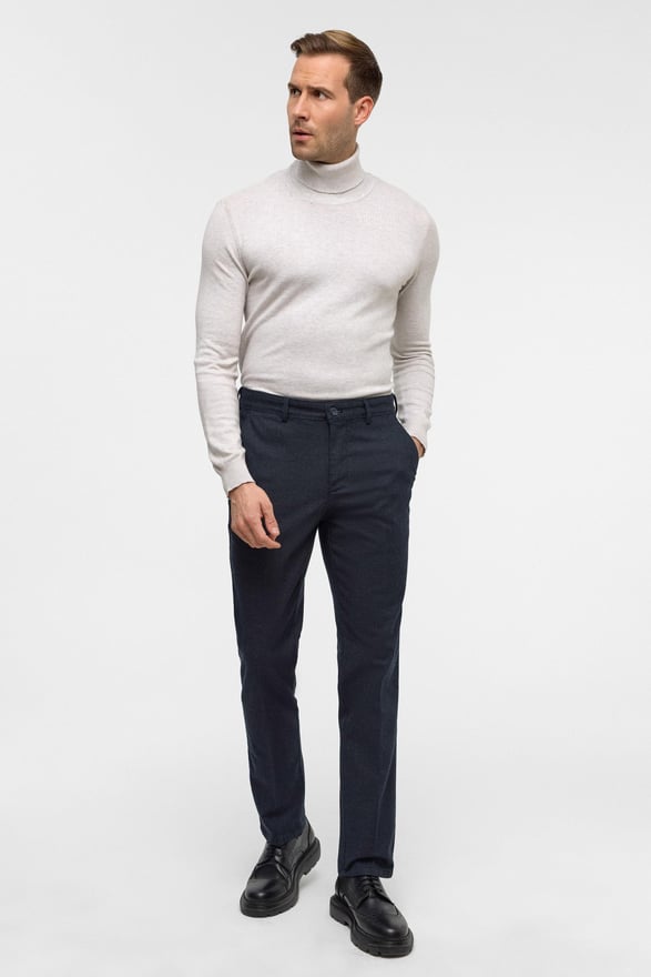 Lacivert Regular Armürlü Pantolon