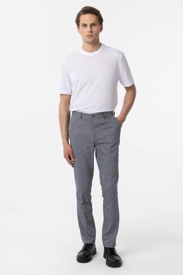 Lacivert Regular Armürlü Pantolon