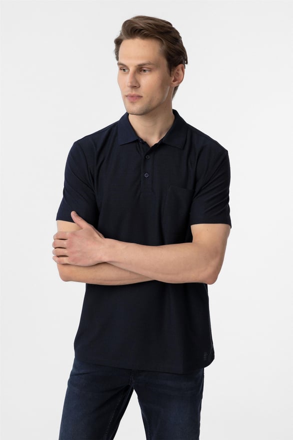 Lacivert Regular Armürlü Polo Yaka Tişört