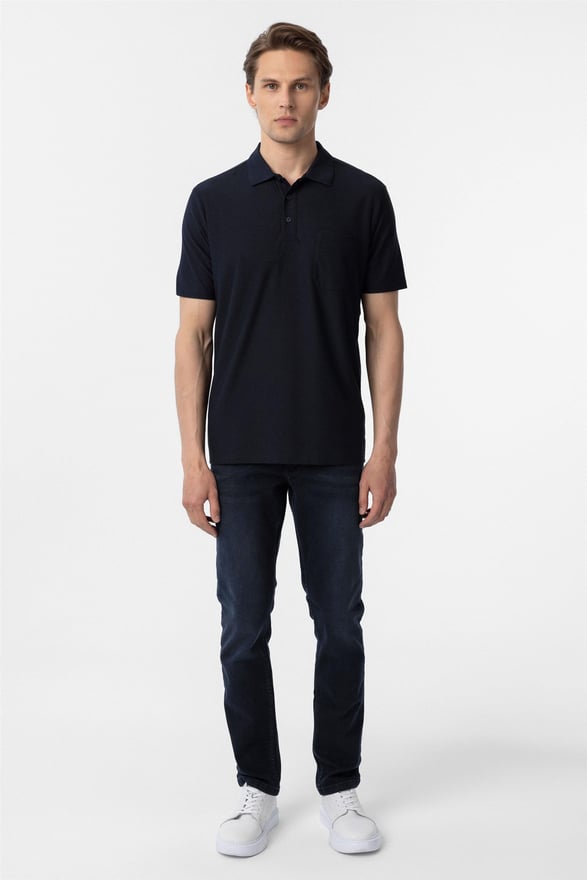 Lacivert Regular Armürlü Polo Yaka Tişört