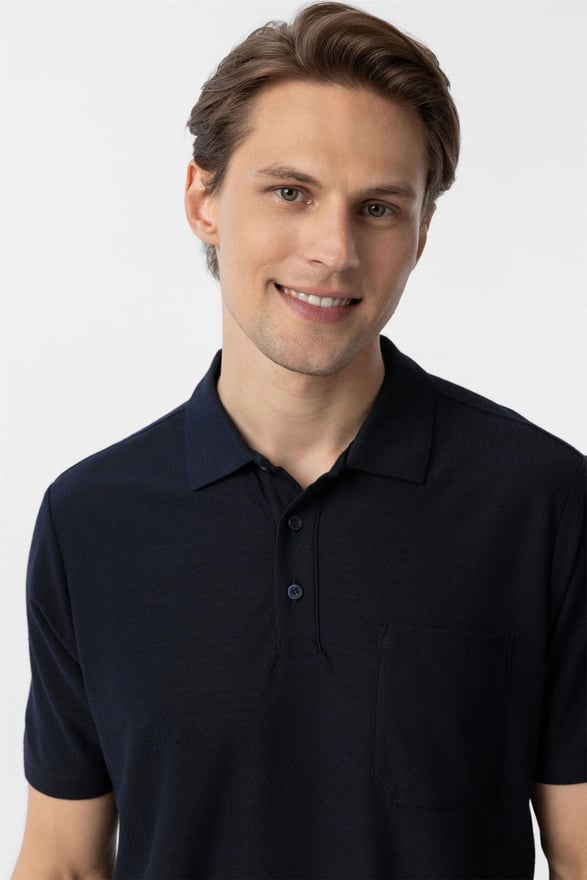 Lacivert Regular Armürlü Polo Yaka Tişört