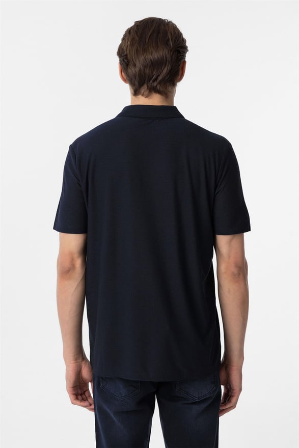 Lacivert Regular Armürlü Polo Yaka Tişört