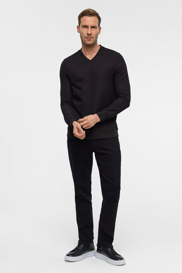 Lacivert Regular Armürlü V Yaka Triko