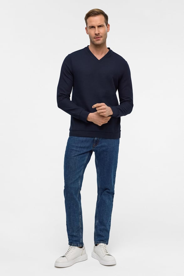 Lacivert Regular Armürlü V Yaka Triko