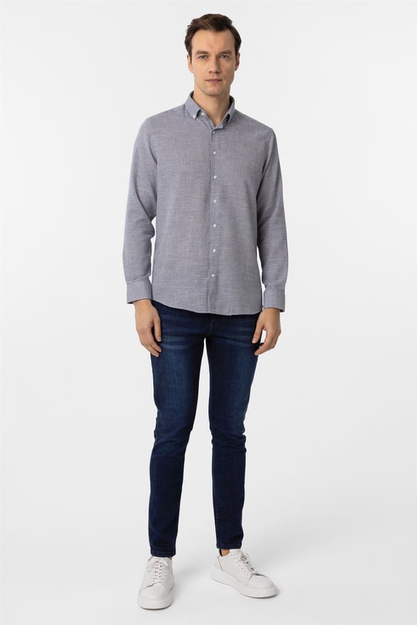 Lacivert Regular Desenli Düğmeli Yaka Gömlek