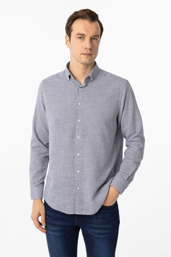 Lacivert Regular Desenli Düğmeli Yaka Gömlek