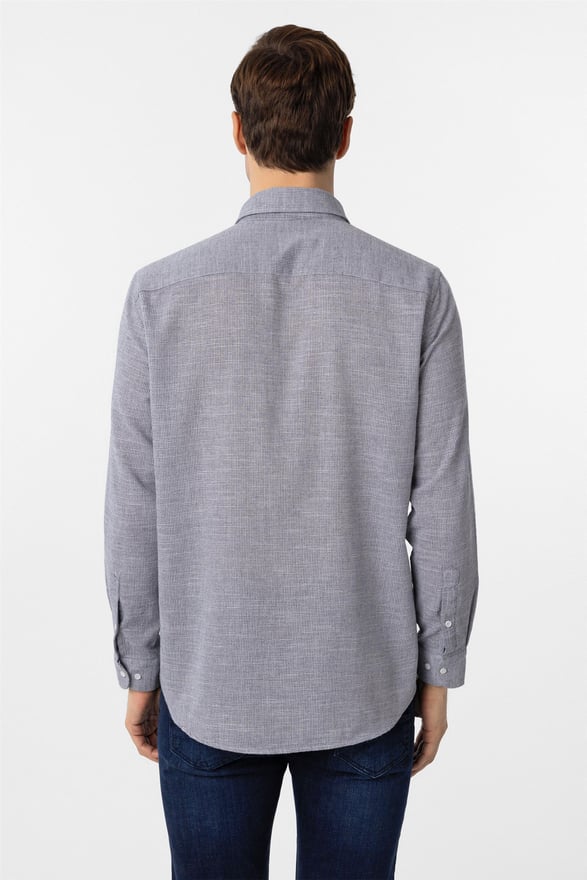 Lacivert Regular Desenli Düğmeli Yaka Gömlek