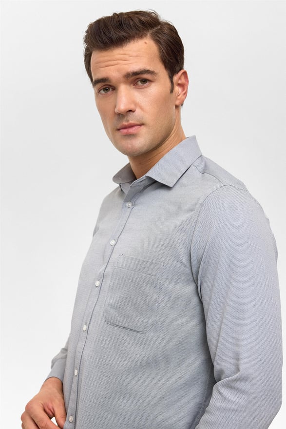 Lacivert Regular Desenli Klasik Yaka Gömlek