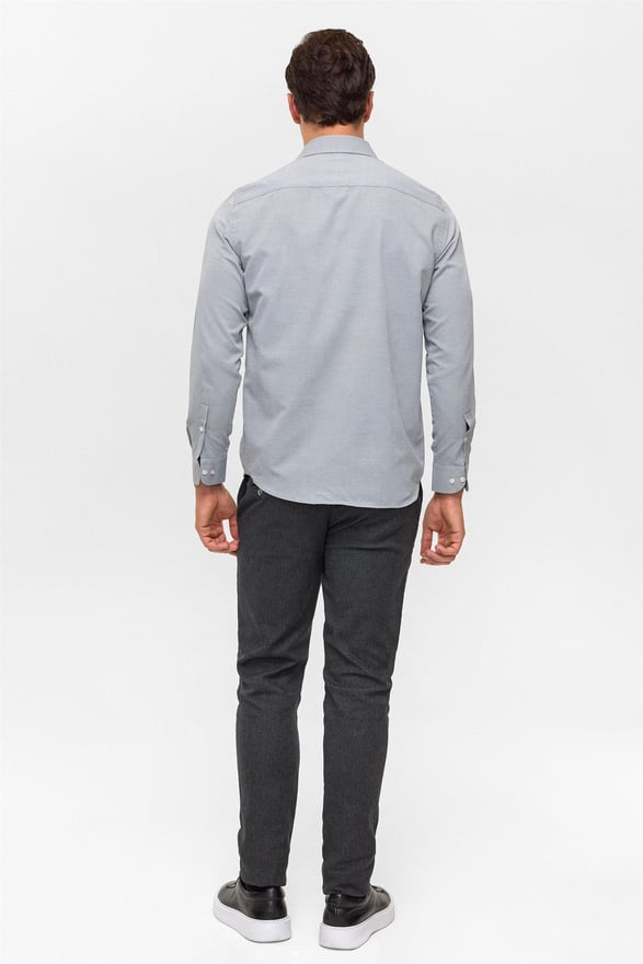 Lacivert Regular Desenli Klasik Yaka Gömlek