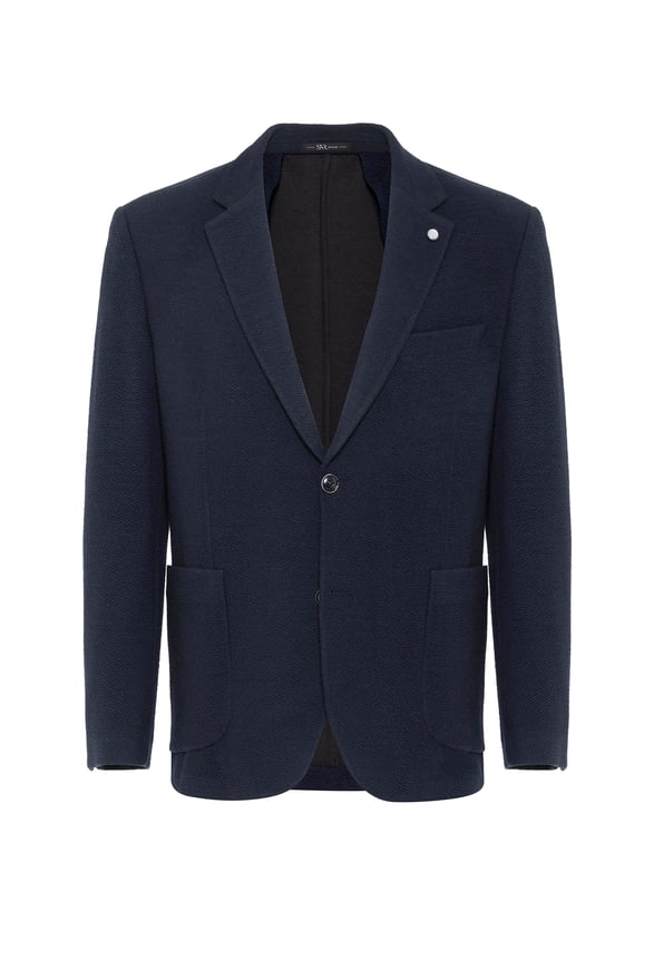 Lacivert Regular Desenli Mono Yaka 4 Drop Ceket