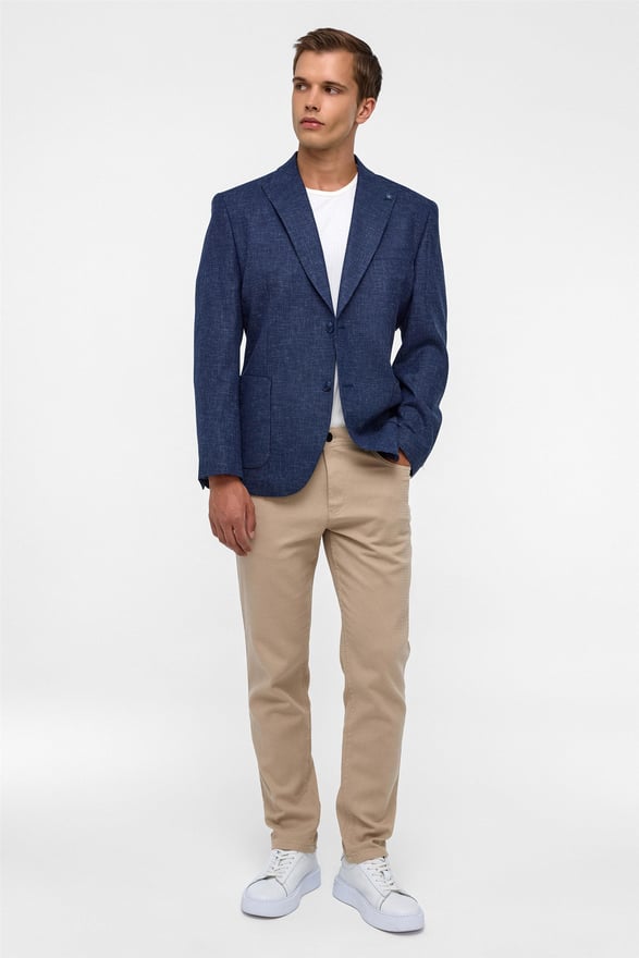 Lacivert Regular Desenli Sivri Yaka 4 Drop Ceket