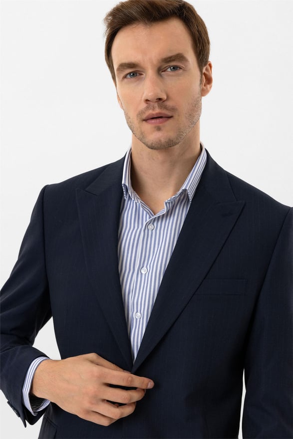 Lacivert Regular Desenli Sivri Yaka 4 Drop Takım Elbise