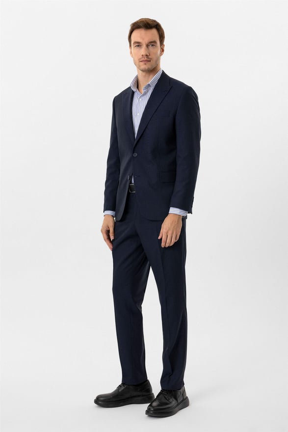 Lacivert Regular Desenli Sivri Yaka 4 Drop Takım Elbise