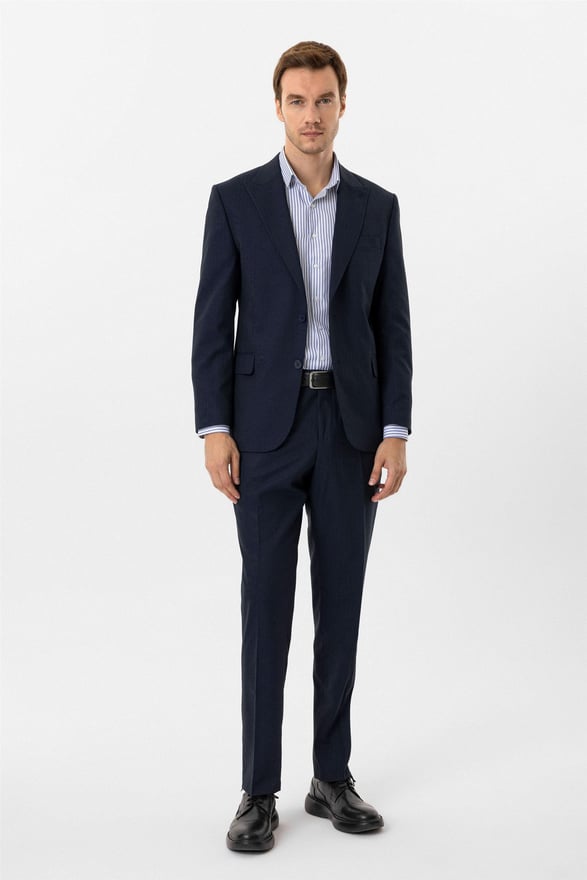 Lacivert Regular Desenli Sivri Yaka 4 Drop Takım Elbise