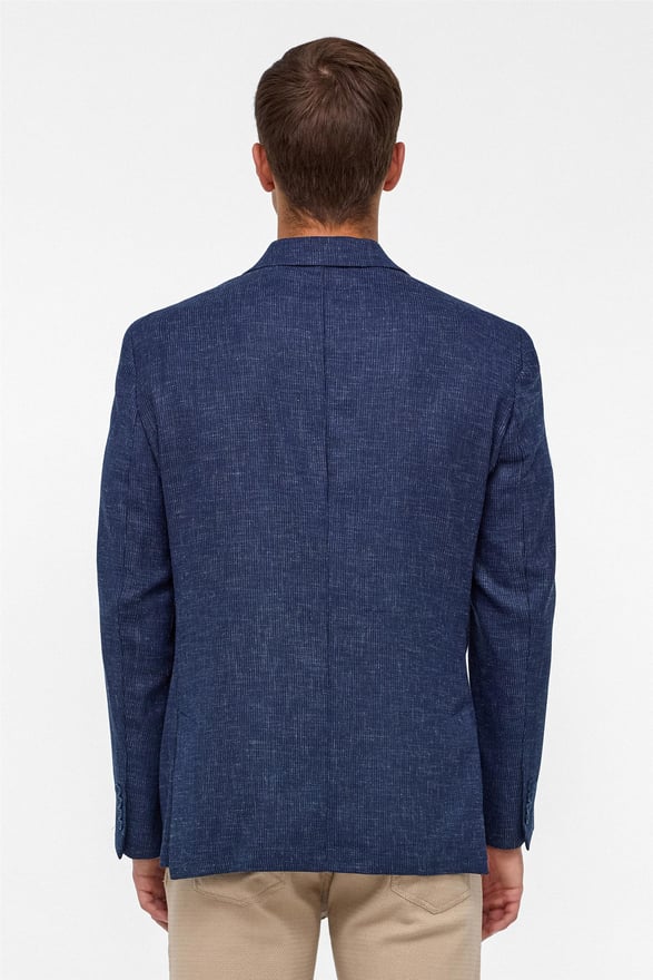 Lacivert Regular Desenli Sivri Yaka 4 Drop Ceket