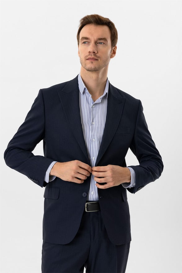 Lacivert Regular Desenli Sivri Yaka 4 Drop Takım Elbise