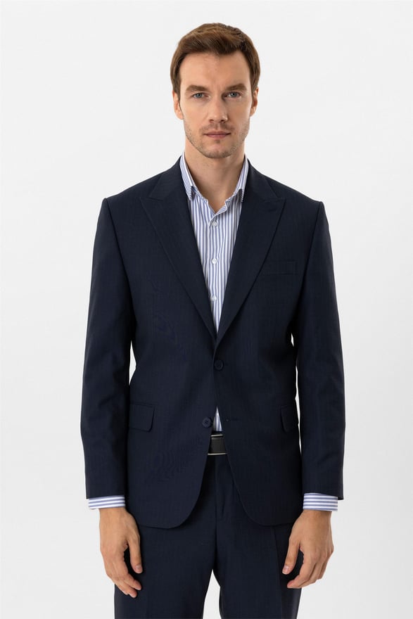 Lacivert Regular Desenli Sivri Yaka 4 Drop Takım Elbise