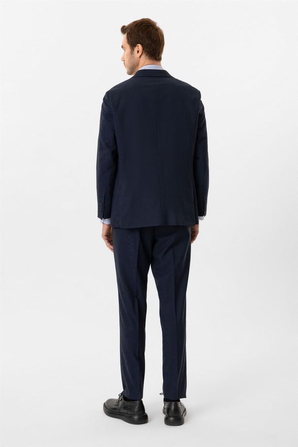 Lacivert Regular Desenli Sivri Yaka 4 Drop Takım Elbise