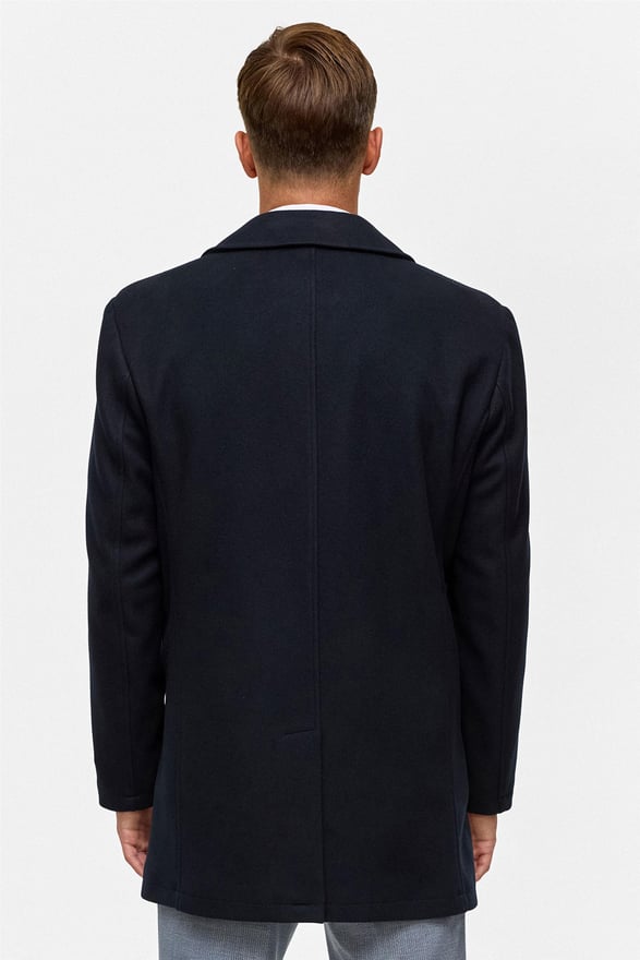 Lacivert Regular Düz Bebe Yaka Kaban