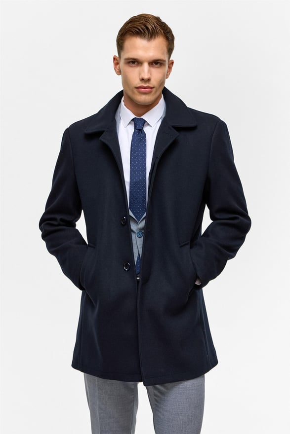 Lacivert Regular Düz Bebe Yaka Kaban