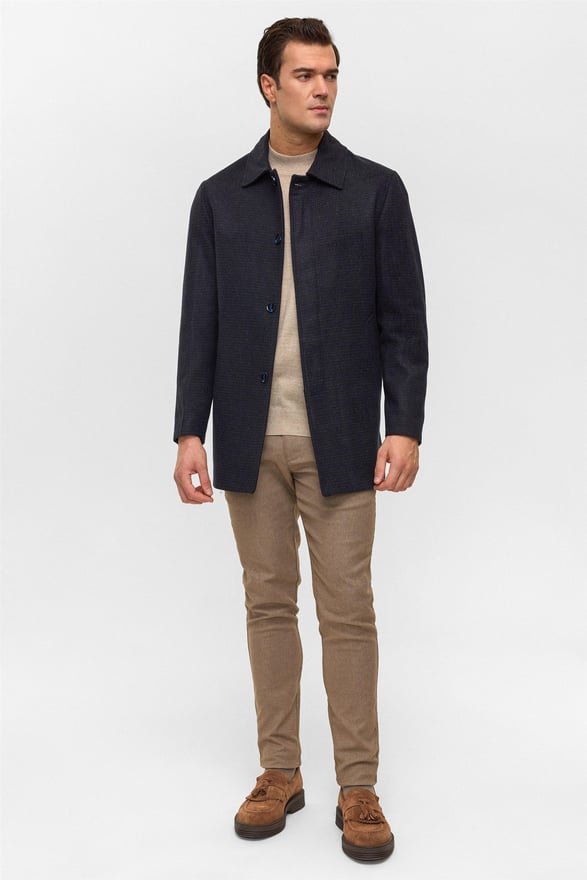 Lacivert Regular Düz Bebe Yaka Kaban