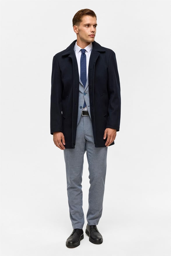 Lacivert Regular Düz Bebe Yaka Kaban