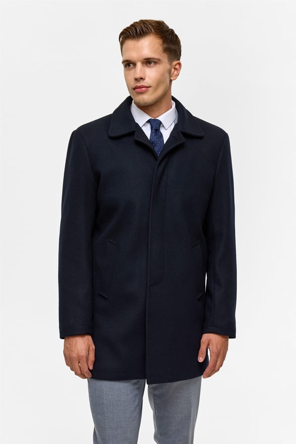 Lacivert Regular Düz Bebe Yaka Kaban