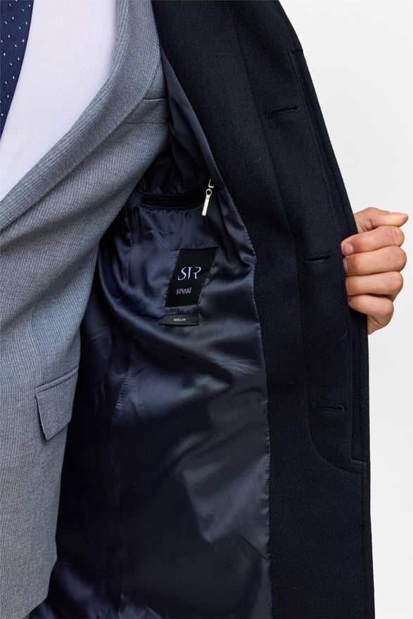 Lacivert Regular Düz Bebe Yaka Kaban