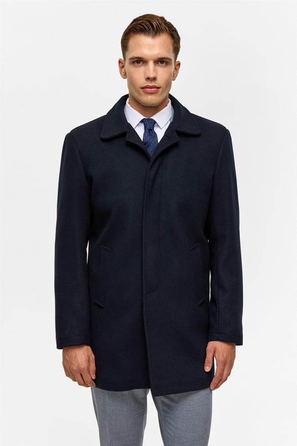 Lacivert Regular Düz Bebe Yaka Kaban