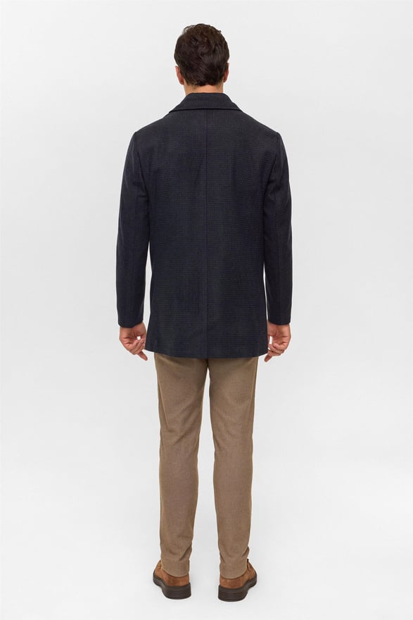 Lacivert Regular Düz Bebe Yaka Kaban