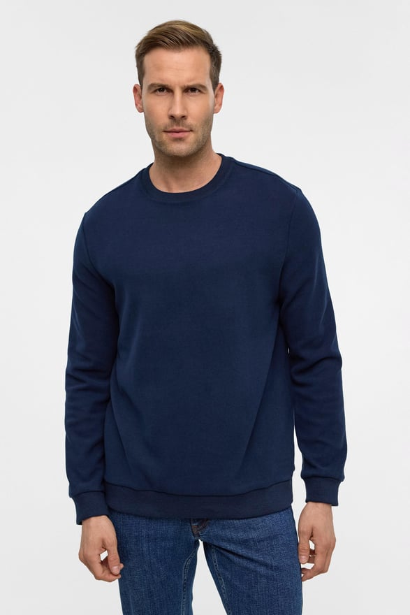 Lacivert Regular Düz Bisiklet Yaka Sweatshirt