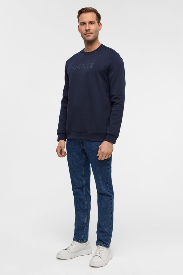 Lacivert Regular Düz Bisiklet Yaka Sweatshirt