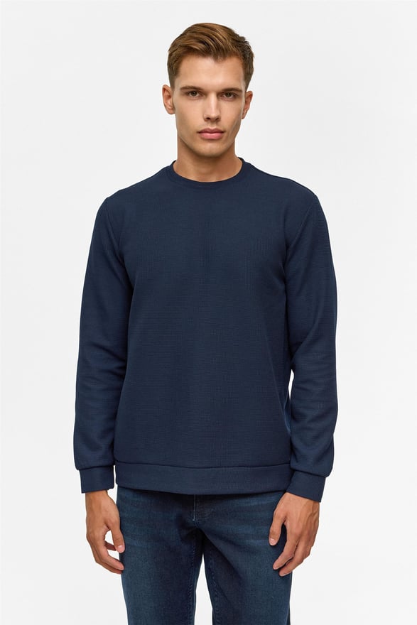 Lacivert Regular Düz Bisiklet Yaka Sweatshirt