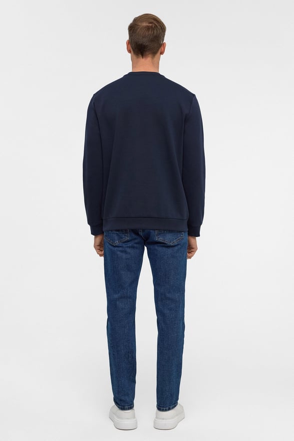 Lacivert Regular Düz Bisiklet Yaka Sweatshirt