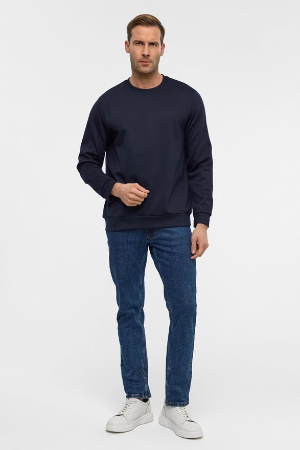 Lacivert Regular Düz Bisiklet Yaka Sweatshirt