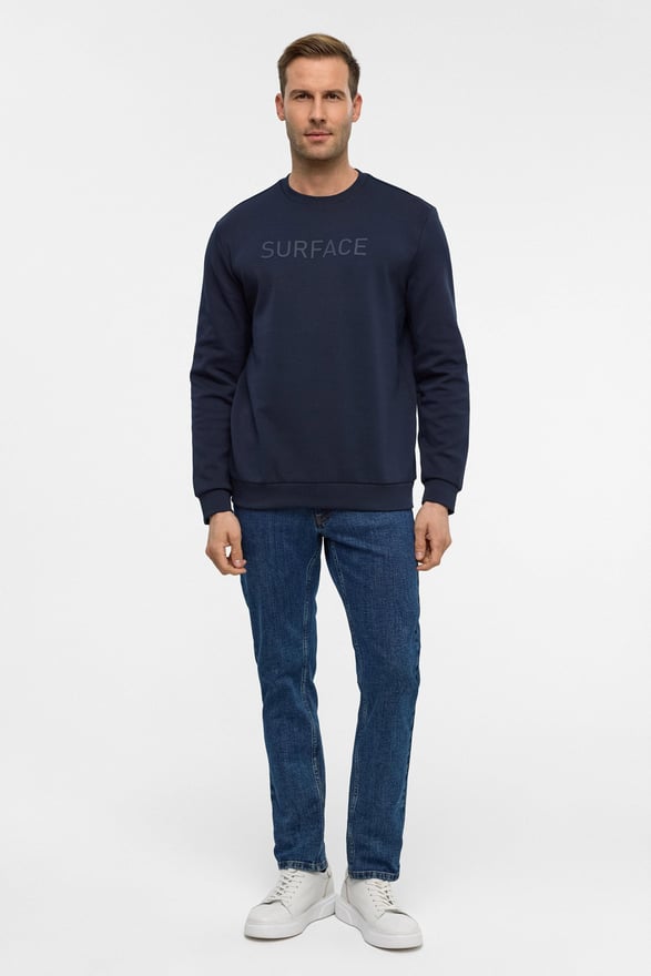 Lacivert Regular Düz Bisiklet Yaka Sweatshirt