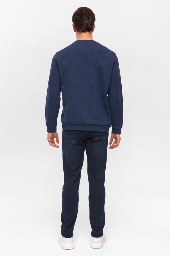 Lacivert Regular Düz Bisiklet Yaka Sweatshirt