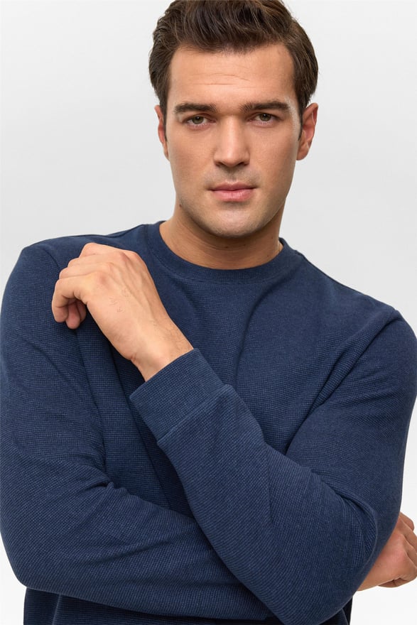 Lacivert Regular Düz Bisiklet Yaka Sweatshirt