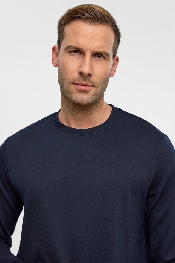 Lacivert Regular Düz Bisiklet Yaka Sweatshirt