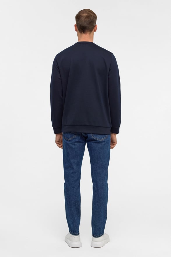 Lacivert Regular Düz Bisiklet Yaka Sweatshirt