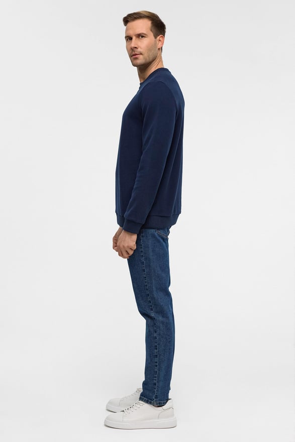 Lacivert Regular Düz Bisiklet Yaka Sweatshirt