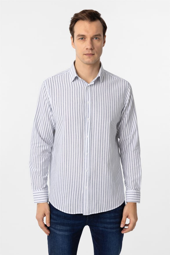 Lacivert Regular Düz Düğmeli Yaka Gömlek