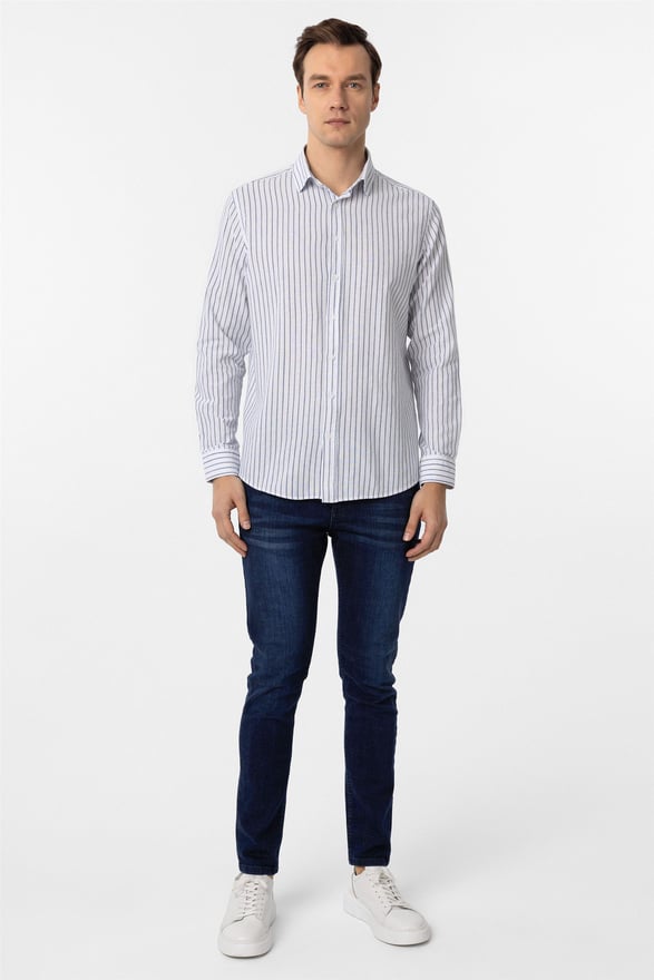 Lacivert Regular Düz Düğmeli Yaka Gömlek