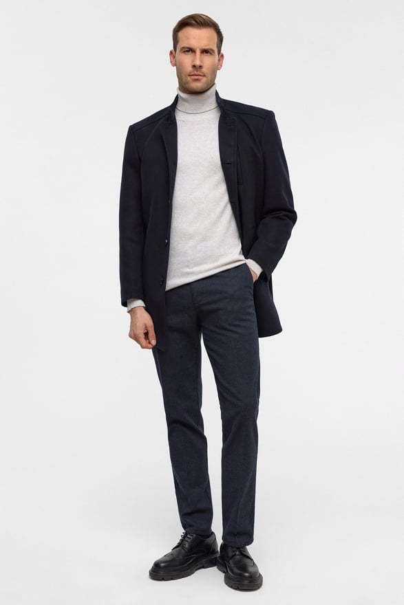 Lacivert Regular Düz Hakim Yaka Kaban