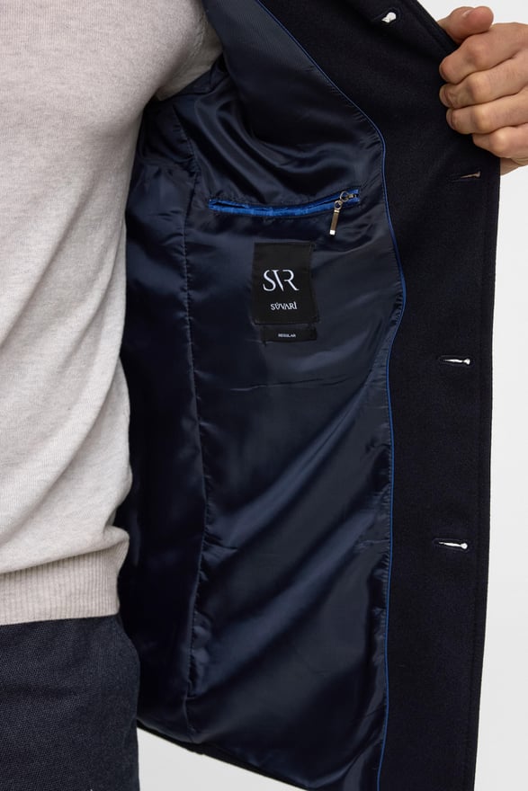 Lacivert Regular Düz Hakim Yaka Kaban