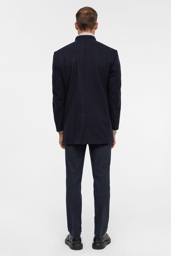 Lacivert Regular Düz Hakim Yaka Kaban