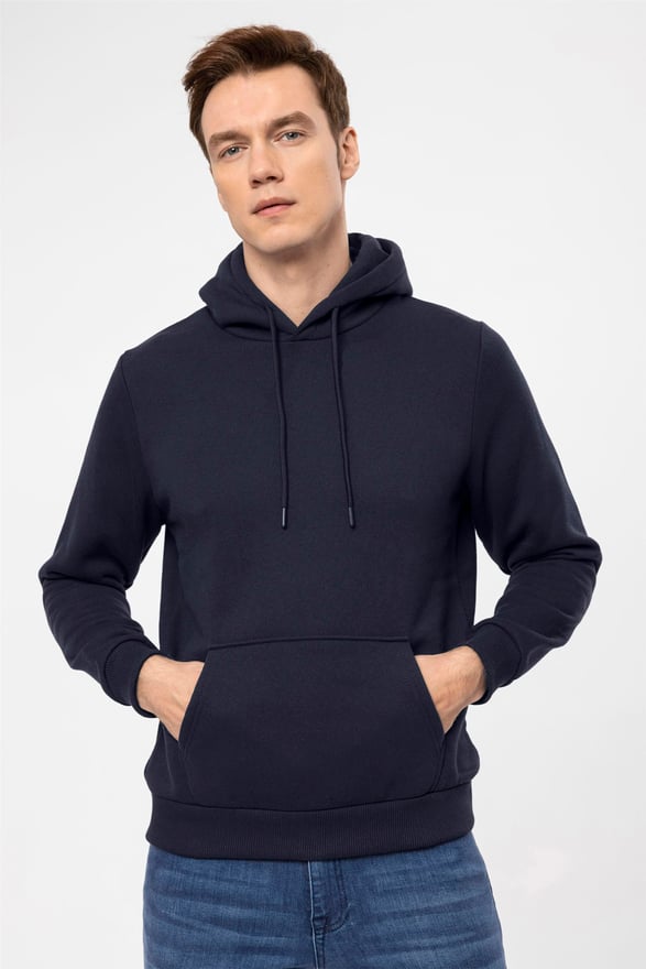 Lacivert Regular Düz Kapişonlu Yaka  Sweatshirt