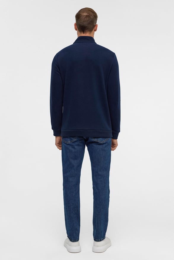 Lacivert Regular Düz Polo Yaka Sweatshirt