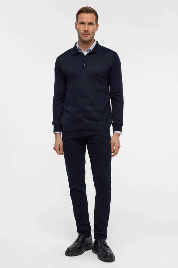 Lacivert Regular Düz Polo Yaka Triko